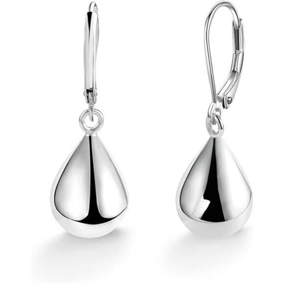 Sterling Silver Teardrop Dangle Earrings Leverback Hypoallergenic Jewelry - Picture 7 of 7